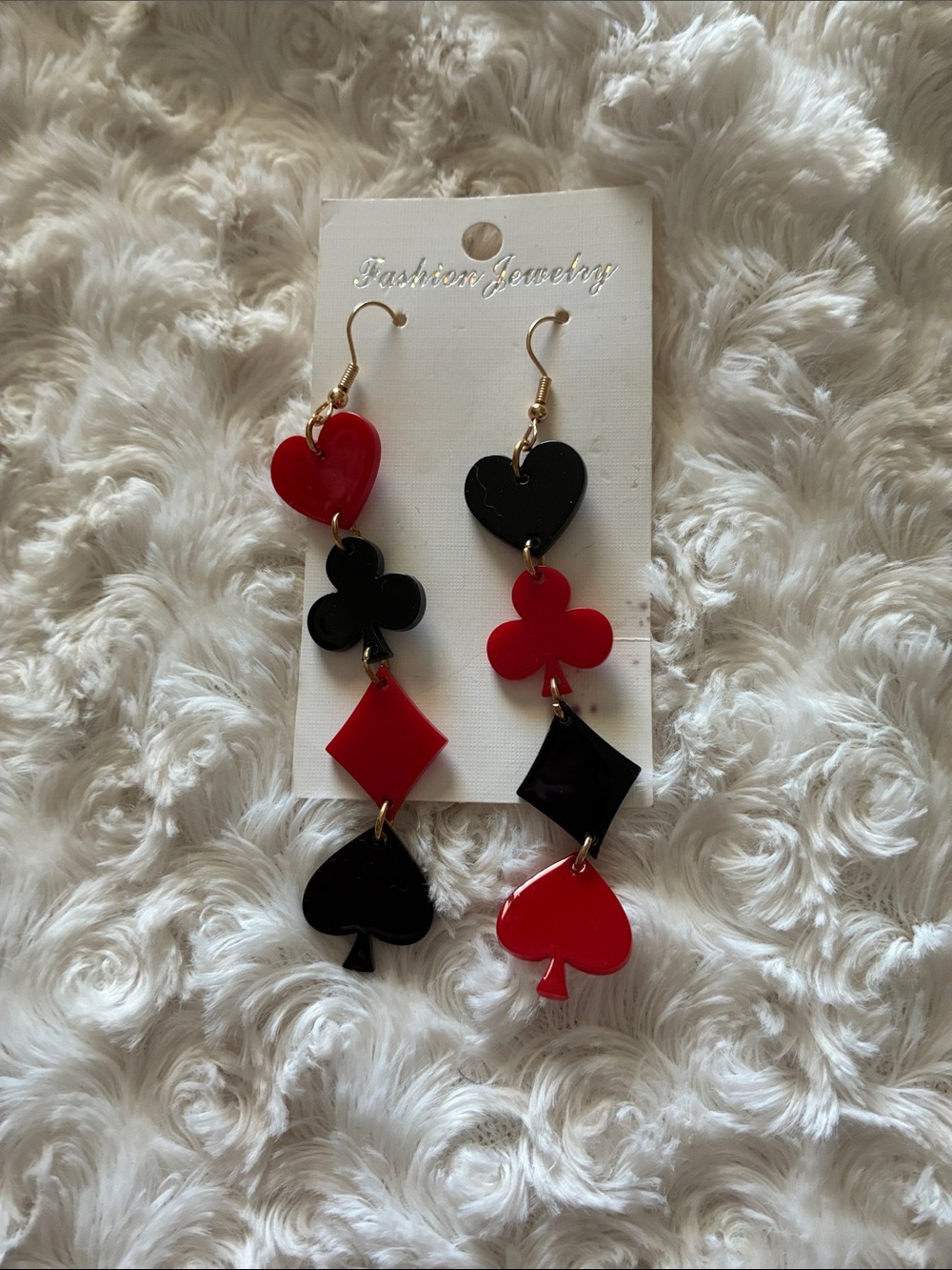 Fashion Jewelry Red and Black Card Suit Dangle Earrings